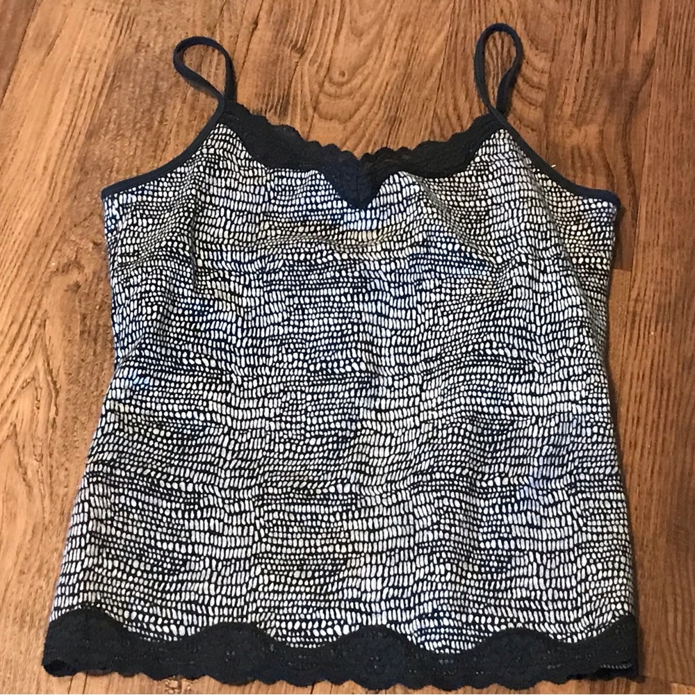 summer tank Lace-Trim Patterned Camisole Top - Black/White